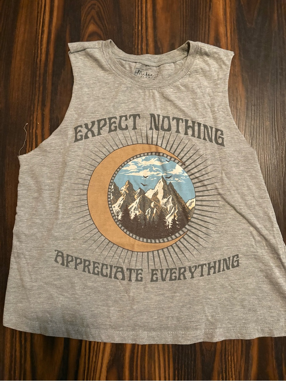 Miken Gray Muscle Tee with Mountain Moon Graphic